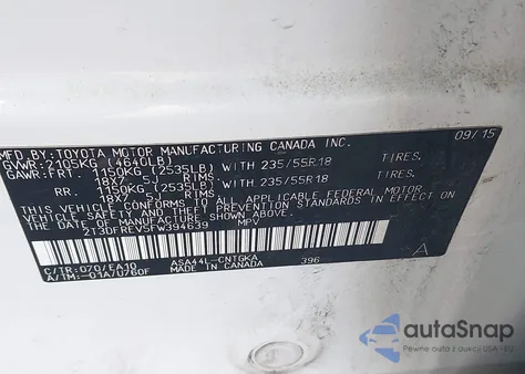 2015 Toyota Rav4 Limited из США, поврежденный, VIN 2T3DFREV5FW394639